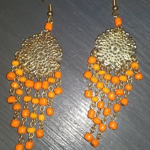 Orange chandelier earrings